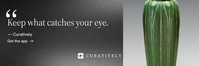 X header for Curatively: "Keep what catches your eye." Minimal luxury style, quote layout, dark palette in grey, black.
