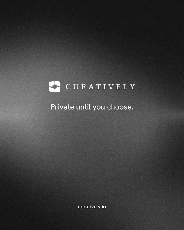 Instagram portrait post for Curatively: "Private until you choose." Minimal luxury style, end card layout, dark palette in black, grey.