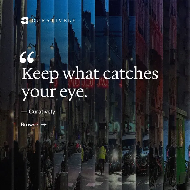 Instagram post for Curatively: "Private until you choose." Minimal luxury style, quote layout, dark palette in black, blue.