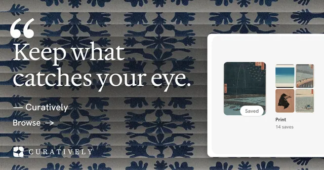 Social ad for Curatively: "All of it, in one grid." Minimal luxury style, quote layout, light palette in grey, blue, white.