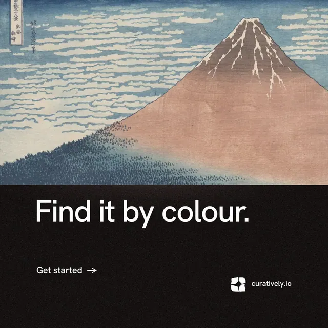 Instagram post for Curatively: "Find it by colour." Minimal luxury style, bottom layout, dark palette in grey, black.