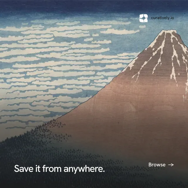 Instagram post for Curatively: "Save it from anywhere." Swiss style, image led layout, light palette in grey, black.