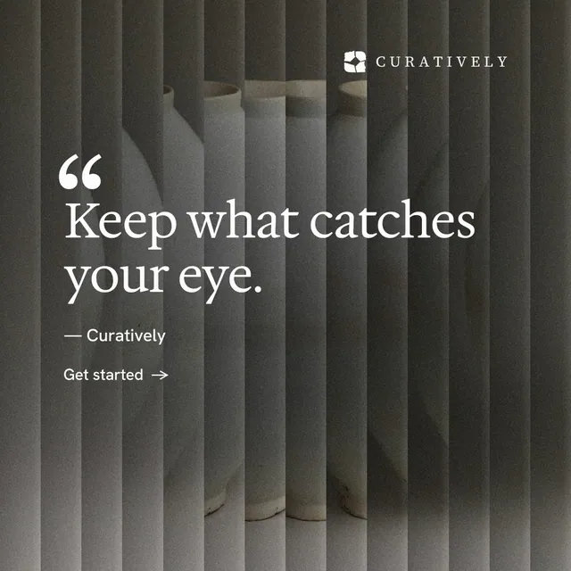 Instagram post for Curatively: "All of it, in one grid." Minimal luxury style, quote layout, dark palette in grey, black.