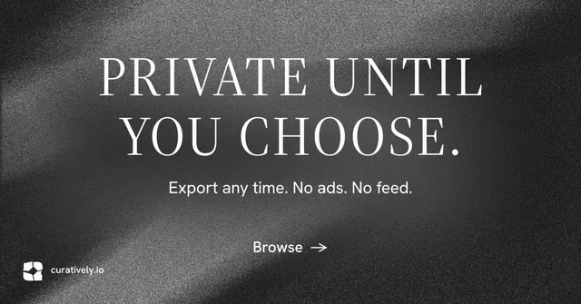 Social ad for Curatively: "Private until you choose." Minimal luxury style, centred layout, dark palette in grey, black.