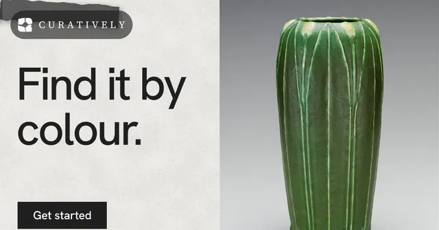 Social ad for Curatively: "Find it by colour." Swiss style, bottom layout, light palette in white, grey.