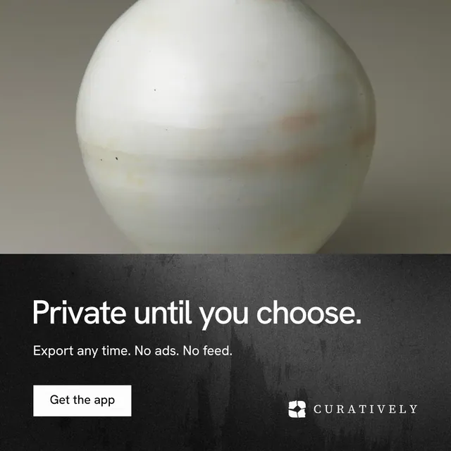 Instagram post for Curatively: "Private until you choose." Swiss style, bottom layout, dark palette in black, grey, white.