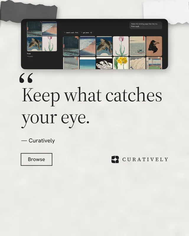 Instagram portrait post for Curatively: "All of it, in one grid." Editorial style, quote layout, light palette in white, grey.