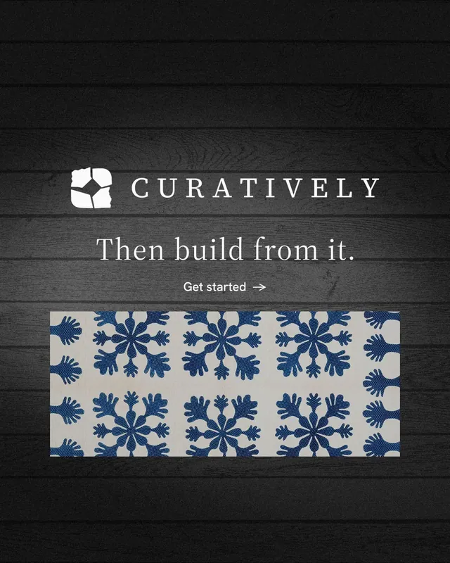 Instagram portrait post for Curatively: "Then build from it." Minimal luxury style, logo hero layout, dark palette in black, grey.