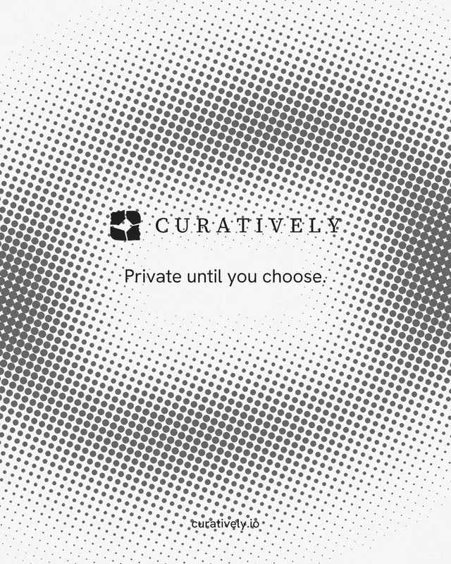 Instagram portrait post for Curatively: "Private until you choose." Swiss style, end card layout, light palette in grey, white.
