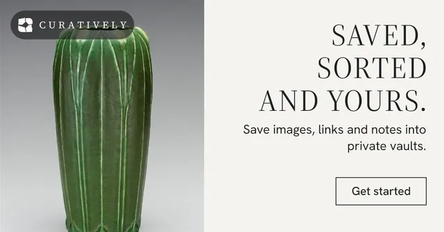Social ad for Curatively: "Saved, sorted and yours." Editorial style, right layout, light palette in white, grey.