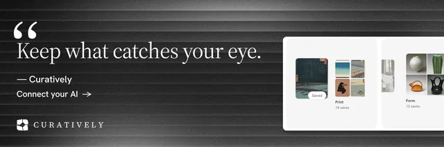 X header for Curatively: "Then build from it." Minimal luxury style, quote layout, dark palette in grey, black, white.