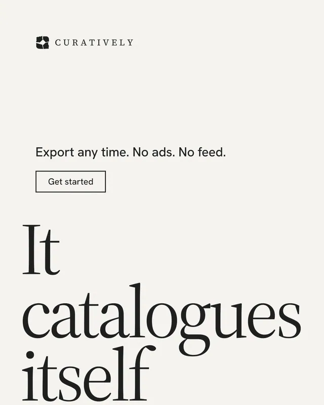 Instagram portrait post for Curatively: "Save it from anywhere." Editorial style, oversized layout, light palette in white, grey.