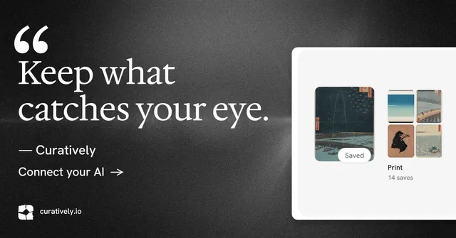 Social ad for Curatively: "Find it by colour." Minimal luxury style, quote layout, dark palette in grey, black, white.