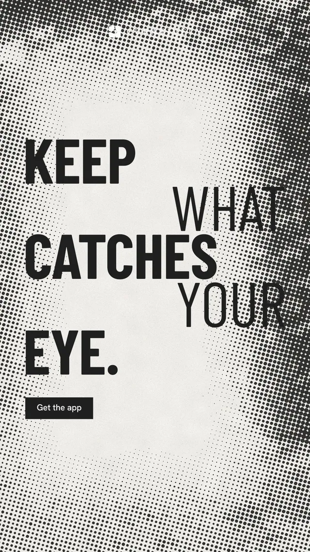Instagram story for Curatively: "Keep what catches your eye." Retro print style, stacked layout, light palette in grey, white.