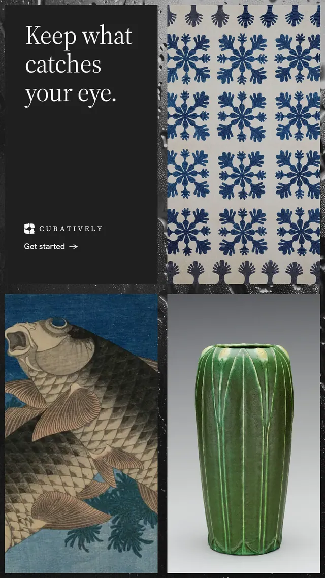 Instagram story for Curatively: "Keep what catches your eye." Minimal luxury style, collage layout, dark palette in black, grey.