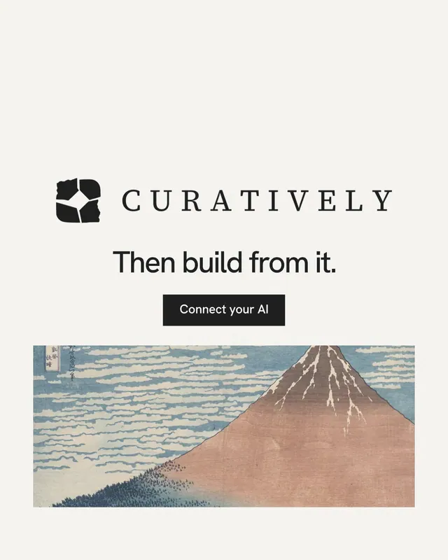 Instagram portrait post for Curatively: "Then build from it." Swiss style, logo hero layout, light palette in white, grey.