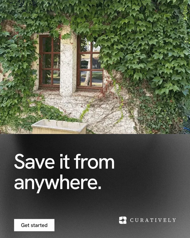 Instagram portrait post for Curatively: "Save it from anywhere." Swiss style, bottom layout, dark palette in grey, black.