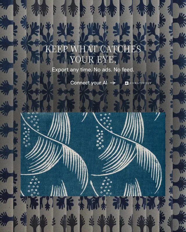 Instagram portrait post for Curatively: "Keep what catches your eye." Minimal luxury style, centred layout, dark palette in blue, grey.