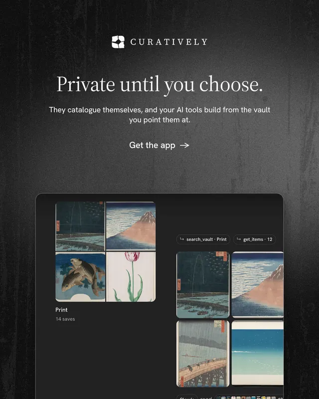 Instagram portrait post for Curatively: "Private until you choose." Minimal luxury style, centred layout, dark palette in grey, black.