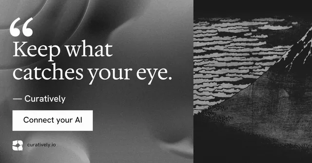 Social ad for Curatively: "Keep what catches your eye." Swiss style, quote layout, dark palette in grey, black.