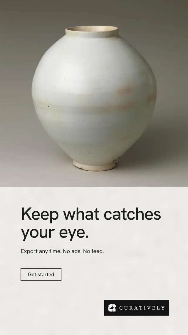 Instagram story for Curatively: "Keep what catches your eye." Editorial style, bottom layout, light palette in grey, white.