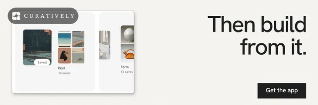 X header for Curatively: "Then build from it." Swiss style, right layout, light palette in white, grey.