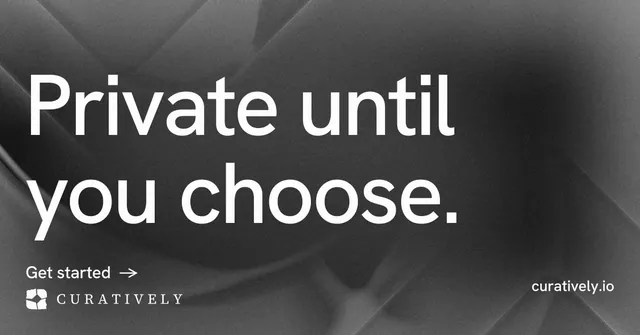 Social ad for Curatively: "Private until you choose." Minimal luxury style, poster layout, dark palette in black, grey.