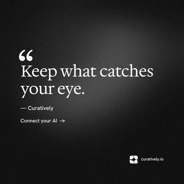 Instagram post for Curatively: "Saved, sorted and yours." Minimal luxury style, quote layout, dark palette in black, grey.