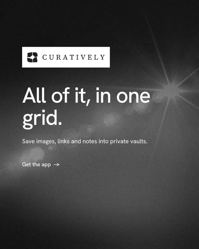Instagram portrait post for Curatively: "All of it, in one grid." Minimal luxury style, announce layout, dark palette in black, grey.
