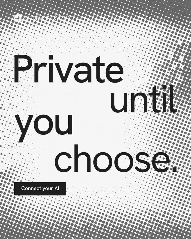Instagram portrait post for Curatively: "Private until you choose." Swiss style, stacked layout, light palette in grey, white.