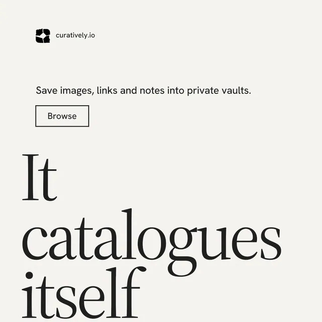 Instagram post for Curatively: "Keep what catches your eye." Editorial style, oversized layout, light palette in white, grey.