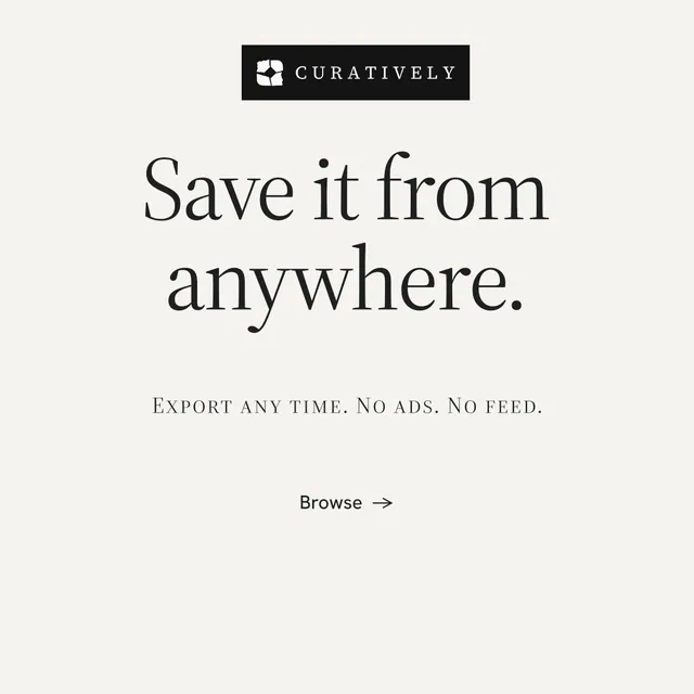 Instagram post for Curatively: "Save it from anywhere." Editorial style, smallcaps layout, light palette in white.