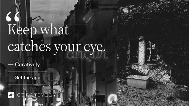 Landscape graphic for Curatively: "Then build from it." Editorial style, quote layout, dark palette in black, grey.