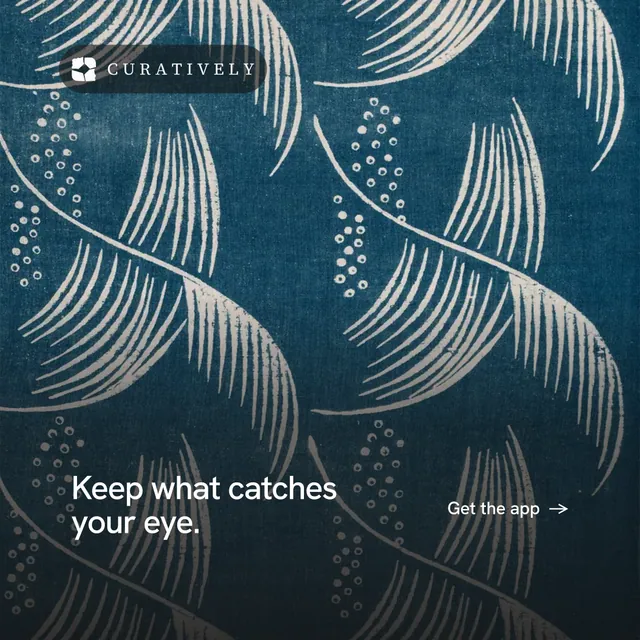 Instagram post for Curatively: "Keep what catches your eye." Editorial style, image led layout, dark palette in blue, grey.