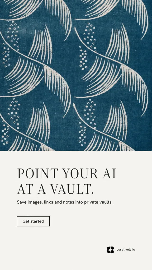 Instagram story for Curatively: "Point your AI at a vault." Editorial style, bottom layout, light palette in white, blue, grey.