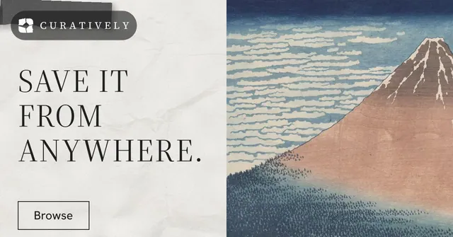 Social ad for Curatively: "Save it from anywhere." Editorial style, bottom layout, light palette in grey, white.