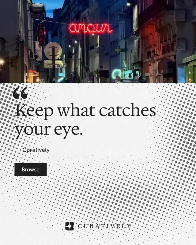 Instagram portrait post for Curatively: "Then build from it." Swiss style, quote layout, light palette in purple, white, grey.