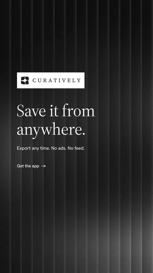 Instagram story for Curatively: "Save it from anywhere." Minimal luxury style, announce layout, dark palette in black, grey.