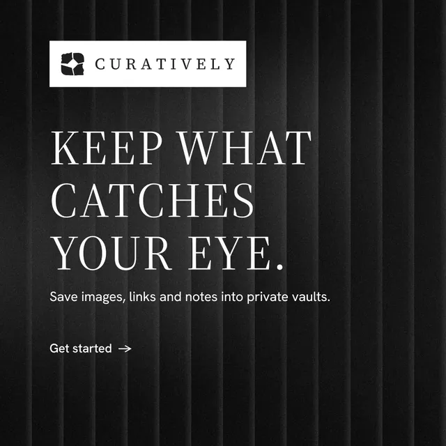 Instagram post for Curatively: "Keep what catches your eye." Minimal luxury style, announce layout, dark palette in black, grey.
