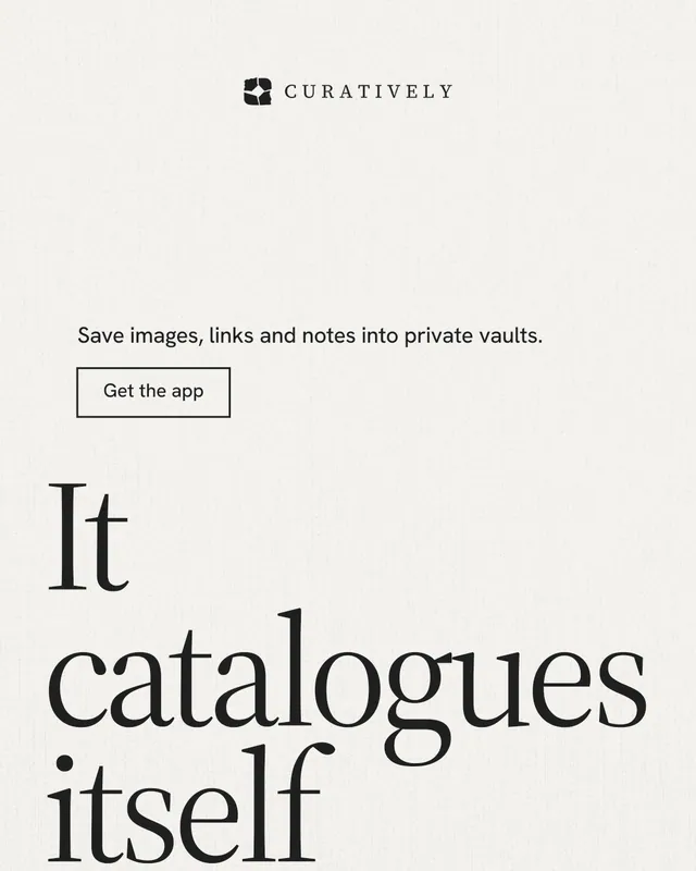 Instagram portrait post for Curatively: "Point your AI at a vault." Editorial style, oversized layout, light palette in white, grey.