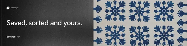 LinkedIn banner for Curatively: "Saved, sorted and yours." Minimal luxury style, bottom layout, dark palette in grey, black.