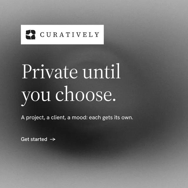 Instagram post for Curatively: "Private until you choose." Minimal luxury style, announce layout, dark palette in grey, black.