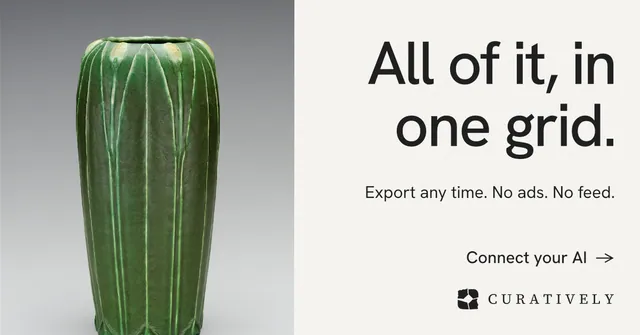 Social ad for Curatively: "All of it, in one grid." Minimal luxury style, right layout, light palette in white, grey.
