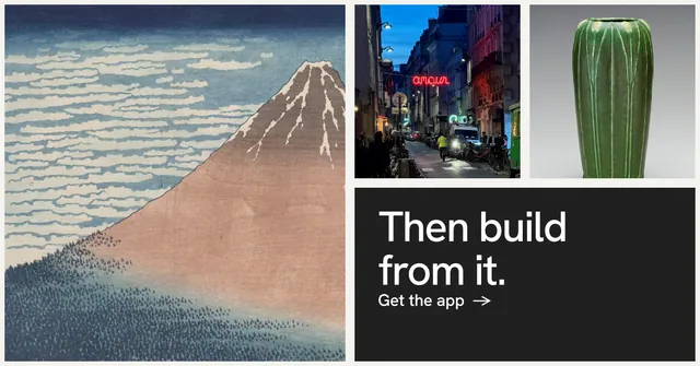 Social ad for Curatively: "Then build from it." Minimal luxury style, collage layout, light palette in black, grey, orange.