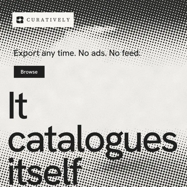 Instagram post for Curatively: "Saved, sorted and yours." Swiss style, oversized layout, light palette in white, grey.