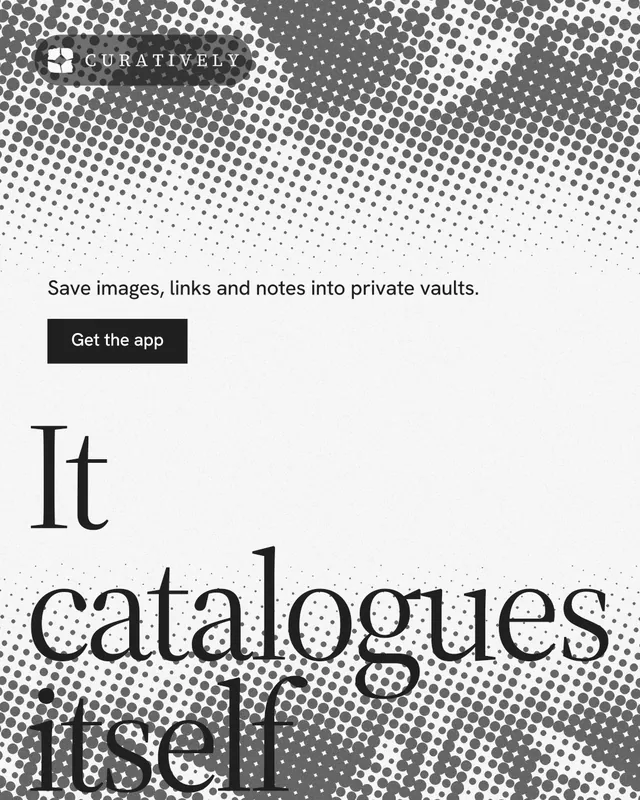Instagram portrait post for Curatively: "Point your AI at a vault." Split block style, oversized layout, light palette in white, grey.