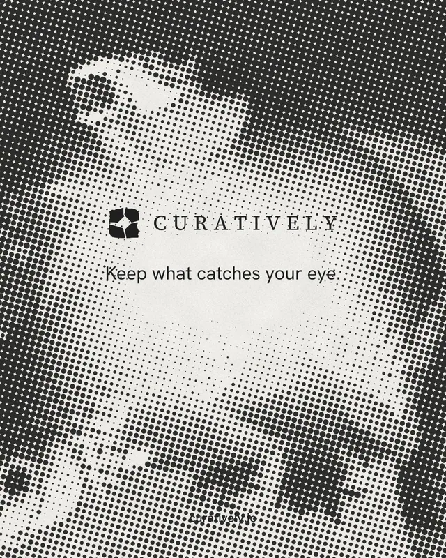 Instagram portrait post for Curatively: "Keep what catches your eye." Swiss style, end card layout, light palette in grey, white.