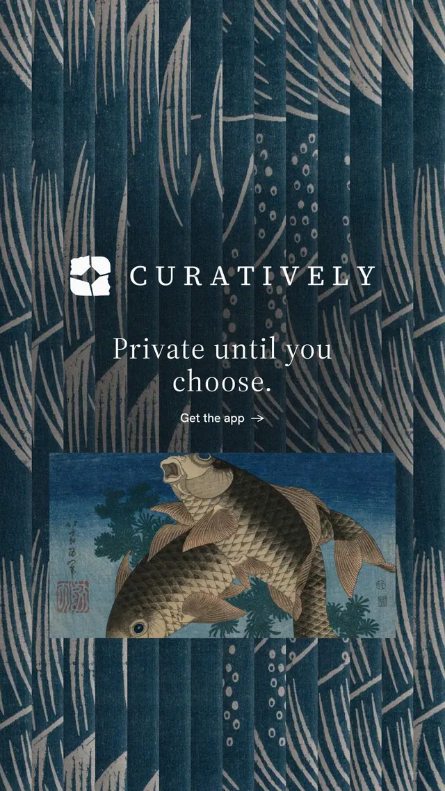 Instagram story for Curatively: "Private until you choose." Minimal luxury style, logo hero layout, dark palette in grey, blue.