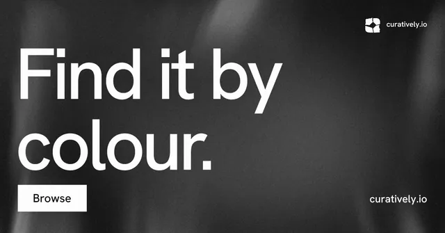 Social ad for Curatively: "Find it by colour." Swiss style, poster layout, dark palette in black, grey.