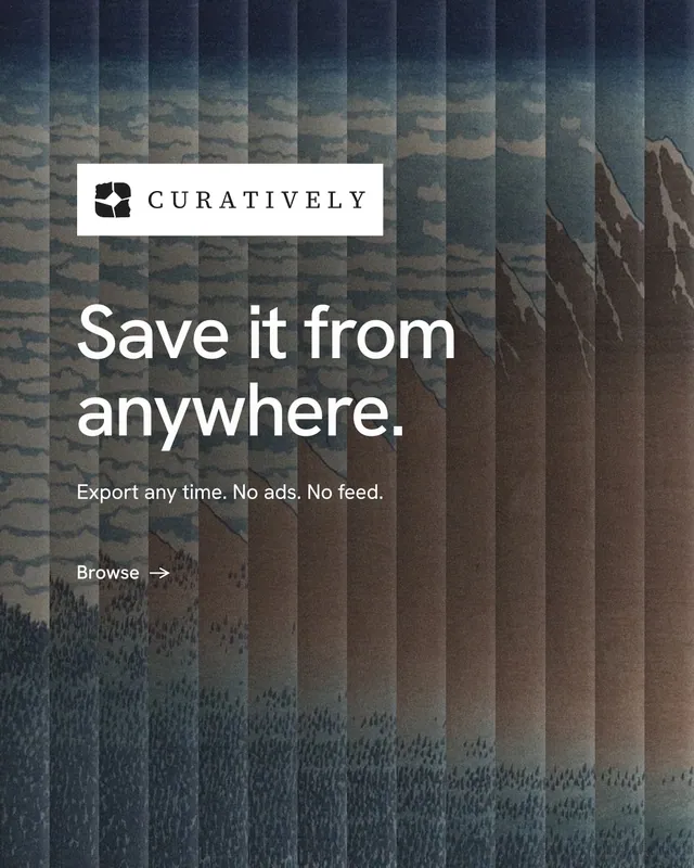 Instagram portrait post for Curatively: "Save it from anywhere." Minimal luxury style, announce layout, dark palette in grey, black.